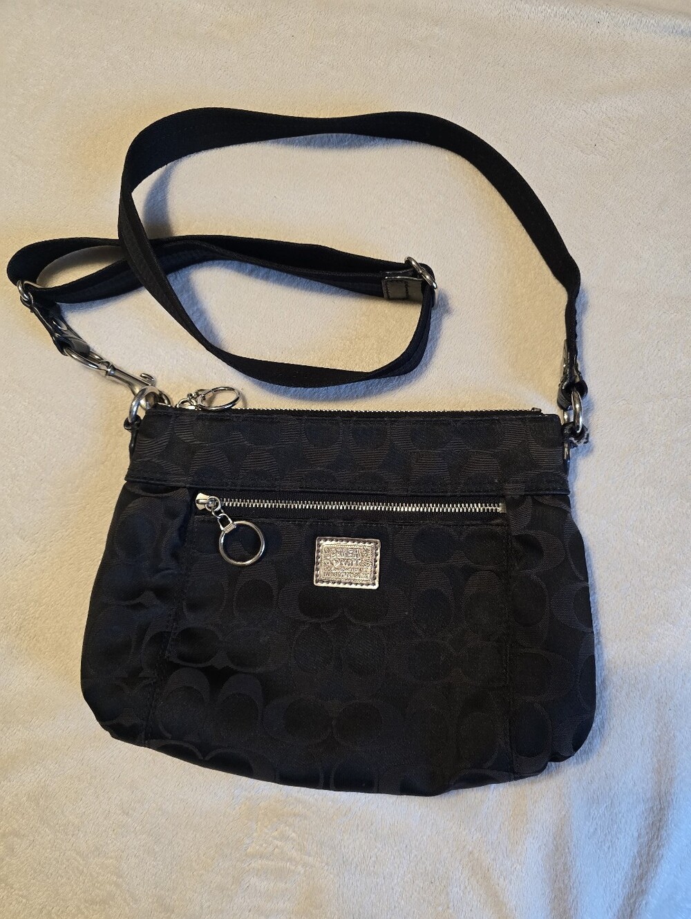 Coach Black Signature Crossbody Pouch with Silver Hardware